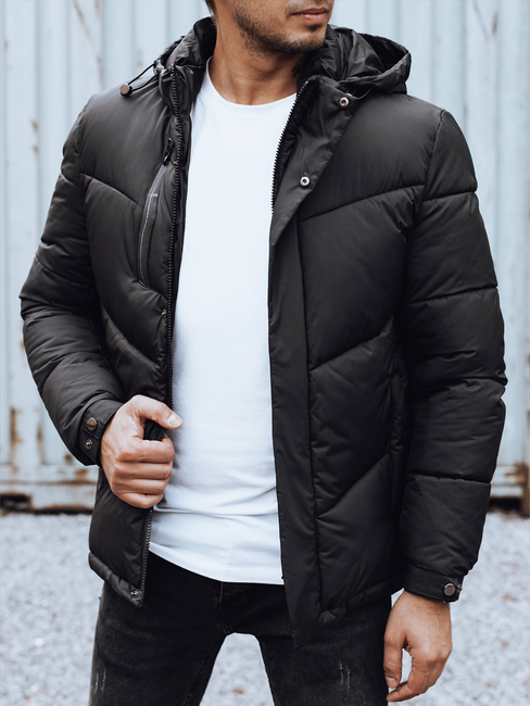 Herren Winterjacke mit abnehmbarer Kapuze schwarz Dstreet TX4833