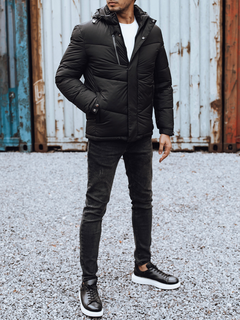 Herren Winterjacke mit abnehmbarer Kapuze schwarz Dstreet TX4833