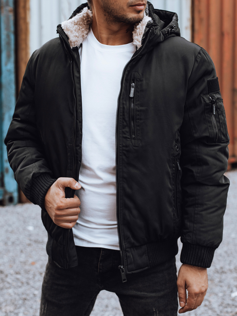 Herren Winterjacke mit abnehmbarer Kapuze schwarz Dstreet TX4837