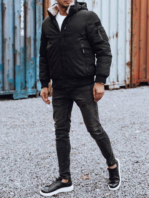 Herren Winterjacke mit abnehmbarer Kapuze schwarz Dstreet TX4837