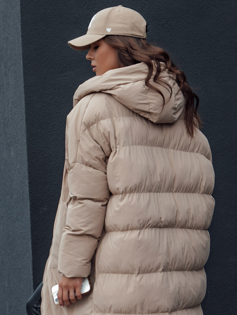 Lange Damen Winterjacke mit Kapuze MELVIN dunkelbeige Dstreet TY4509