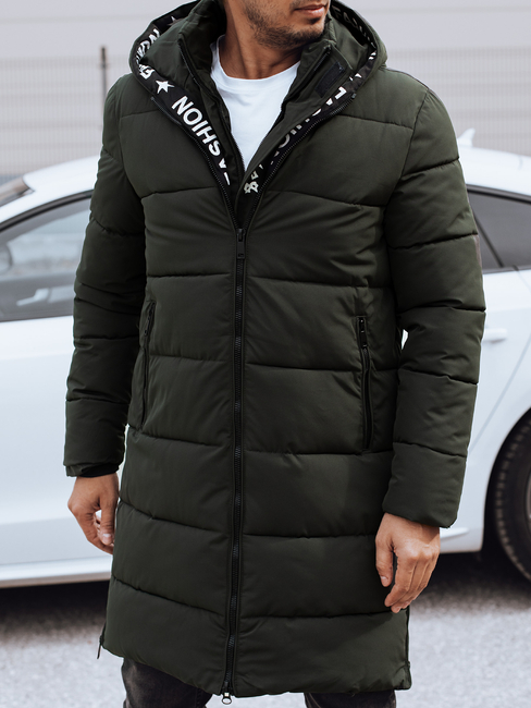 Lange Herren Winterjacke mit Kapuze gesteppt grün Dstreet TX4878