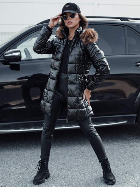 WINTERZIP Damen Steppwinterjacke mit Kapuze schwarz Dstreet TY4568