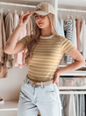LINESS Damen gestreiftes Basic-T-Shirt camel Dstreet RY2819