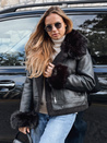 Damen Lederjacke mit Kunstpelz schwarz Dstreet TY5244