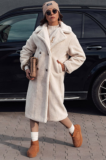 Damen Wintermantel LUXERII langes Fell beige Dstreet TY4691