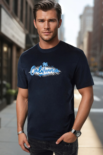 Bedrucktes navyblaues Herren-T-Shirt Dstreet RX5372