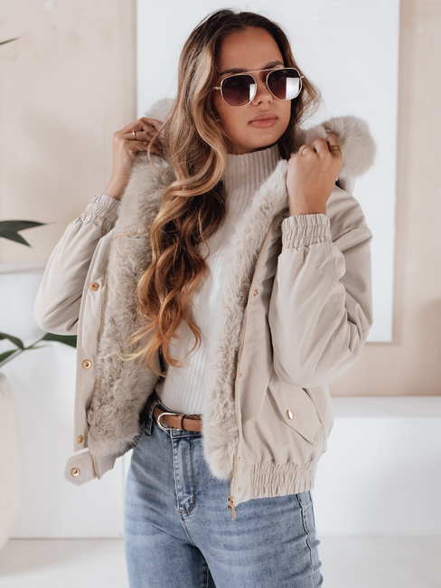 Damen Winterjacke VESSADA kurz mit Fell hellbeige Dstreet TY5062