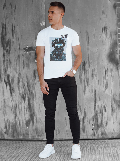 Bedrucktes weißes Herren-T-Shirt Dstreet RX5537