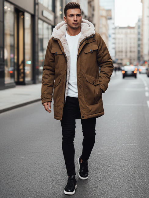 Herren Winter Parka Jacke mit Kapuze dunkelbeige Dstreet TX4970z
