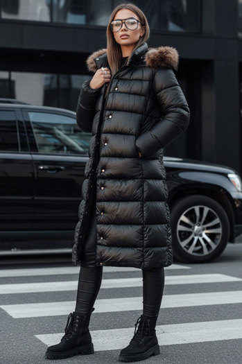 Damen Steppwinterjacke mit Kapuze CROMBILA schwarz Dstreet TY4100