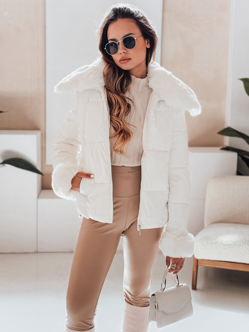 Kurze Damen Steppjacke mit Fell weiß Dstreet TY5070