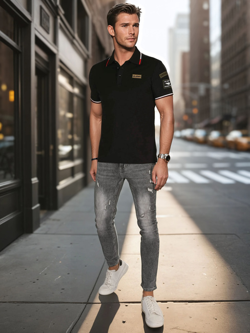 Herren Poloshirt mit Patches schwarz Dstreet PX0632