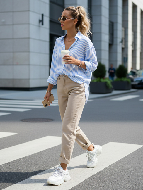 Damen-Jeans mit hoher Taille in Mama-Passform beige Dstreet UY2872