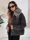 Damen FURDENIM Jeansjacke mit Kunstfell dunkelgrau Dstreet TY5185
