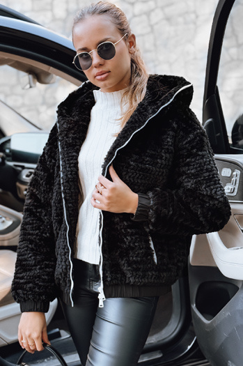 Damen Pelzjacke mit Kapuze schwarz Dstreet TY5271