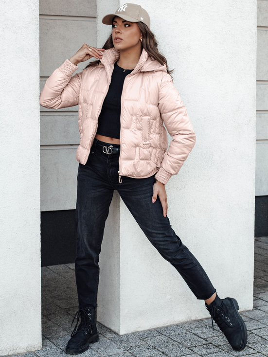 Damen FASHWARM kurze Steppjacke mit Kapuze rosa Dstreet TY4641