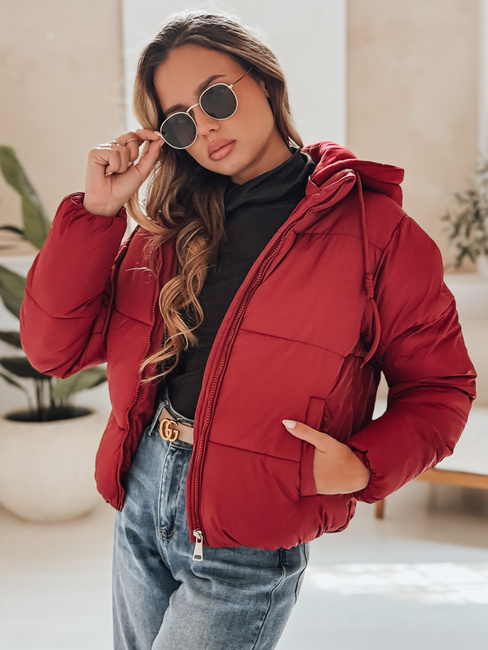 Kurze Damen Winter GLAMVO Daunenjacke mit Kapuze kastanienbraun Dstreet TY4949
