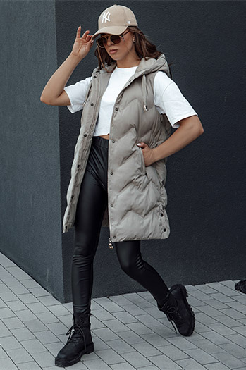 Damen Steppweste mit Kapuze TAMIRA beige Dstreet TY4528