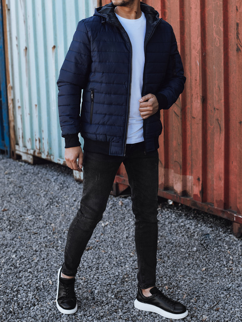 Herren Übergangsjacke mit gesteppter Kapuze navy blau Dstreet TX4936