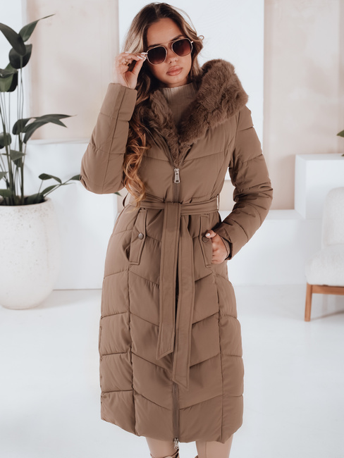Damen Winter lange Steppjacke mit Pelz camel Dstreet TY5086