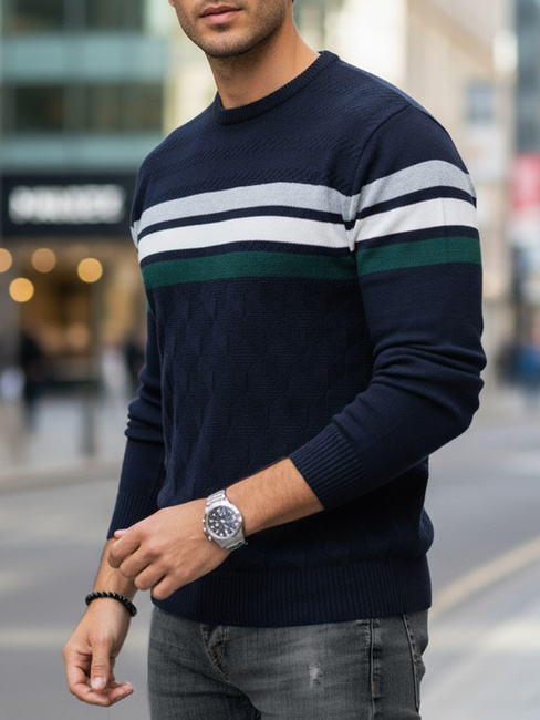 Marineblauer gestreifter Herren-Pullover Dstreet WX2334