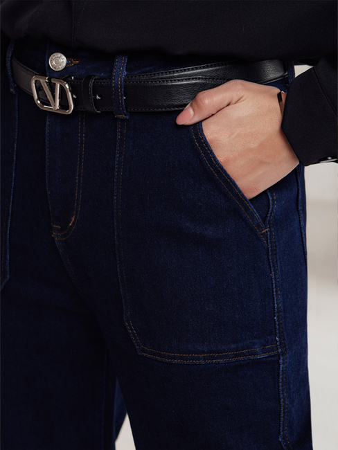 Damen-Baggy-Hose FITZONE denim cargo dunkelblau Dstreet UY2243