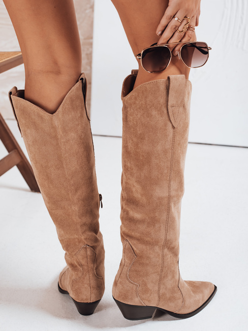 Damen Cowboystiefel aus Wildleder beige Dstreet ZY1203