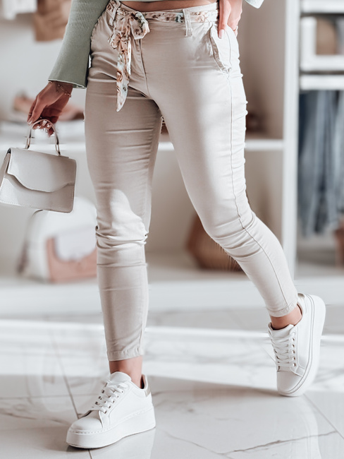 Damen Stoff Chinohose mit Gürtel ROSSALI hellbeige Dstreet UY2537