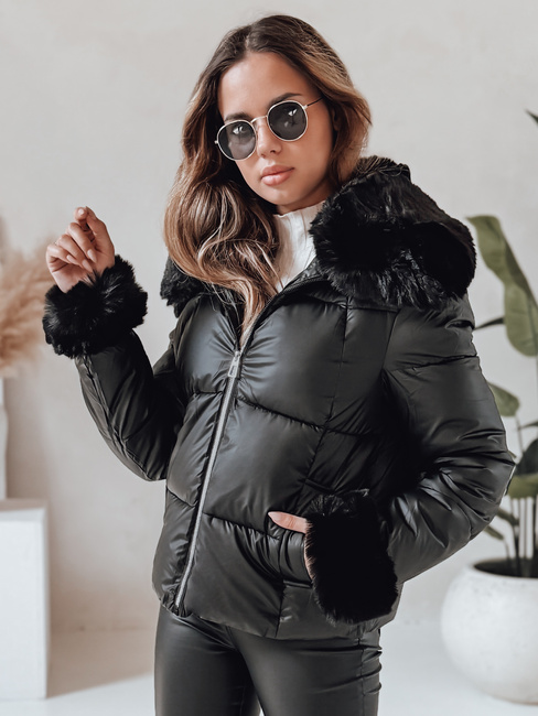 Kurze Damenjacke mit Fell schwarz Dstreet TY5067
