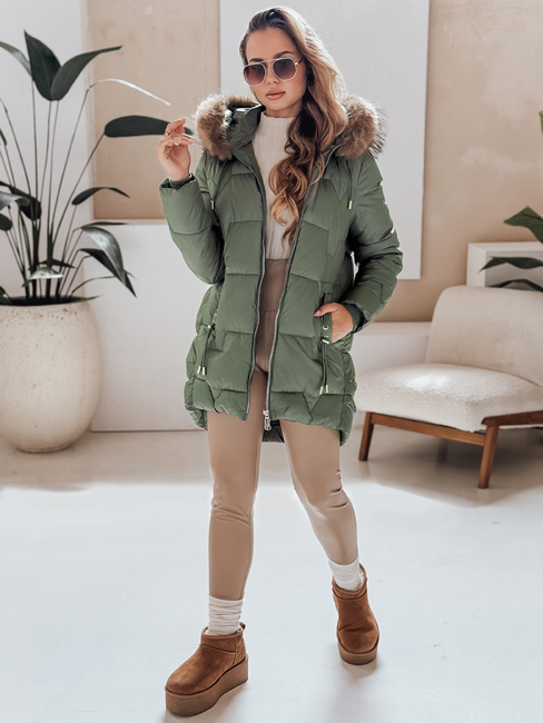 Damen Winterjacke NORINA gesteppt mit Pelz grün Dstreet TY5055