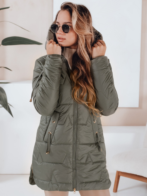 Gesteppte Damen Winterjacke mit Kapuze grün Dstreet TY5090