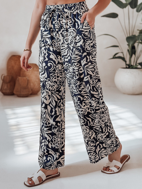 Damen Stoffhose mit weitem Bein TROPICAL SUN navy blau Dstreet UY2632