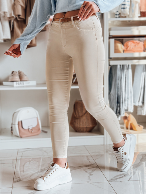 CLARET Damen Denim-Hose mit Gürtel Set in hellbeige Dstreet UY2440