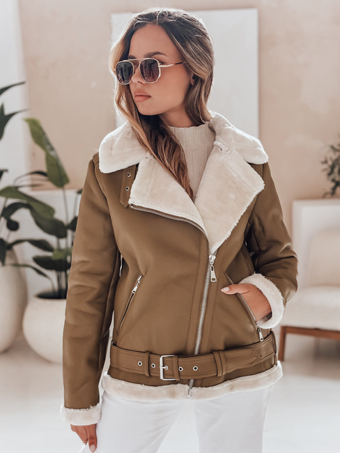 NORFDIMA Damen Lederjacke mit Schafsfelljacke camel Dstreet TY4738