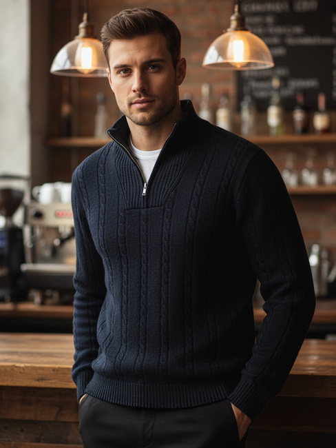 Herren Pullover mit Stehkragen navy blau Dstreet WX2326