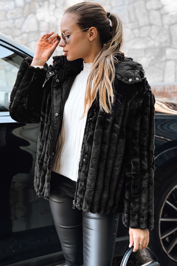 Damen Pelzjacke mit Kapuze schwarz Dstreet TY5276