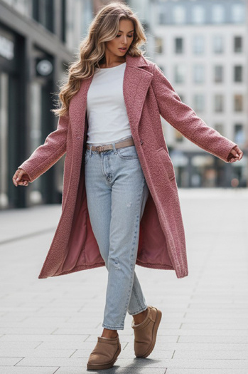 Langer Damenmantel aus Schafsfell rosa Dstreet NY0755z