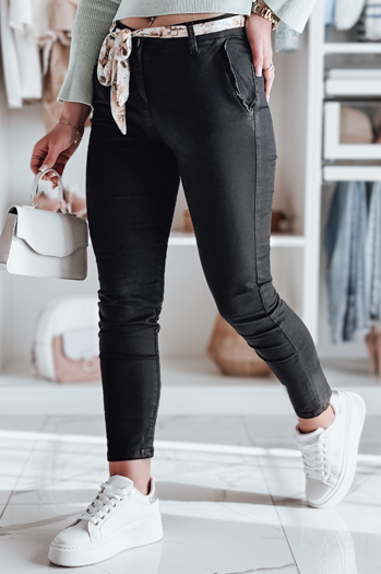 Damen Stoff Chinos mit Gürtel ROSSALI schwarz Dstreet UY2295