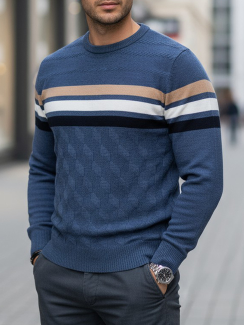 Blau gestreifter Herren-Pullover Dstreet WX2336