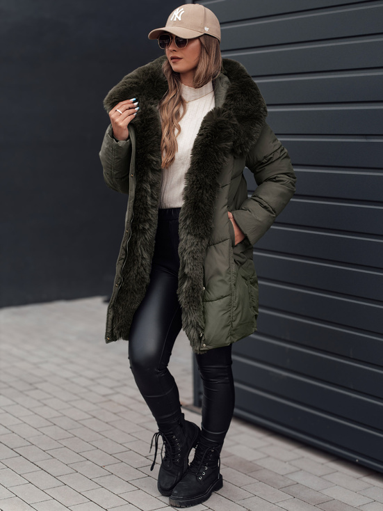 Damen Winterjacke MORISIO lang gesteppt mit Kapuze grün Dstreet TY4671