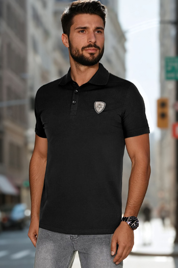 Herren Poloshirt mit Patch schwarz Dstreet PX0647
