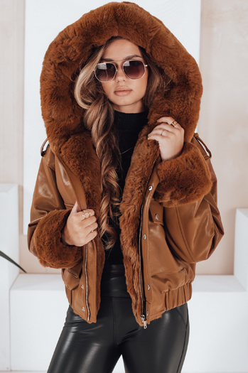 Damen Lederjacke mit Fell braun Dstreet TY5129