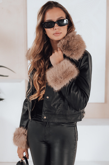 Damen Leder Ramones Jacke mit Pelz schwarz Dstreet TY5206