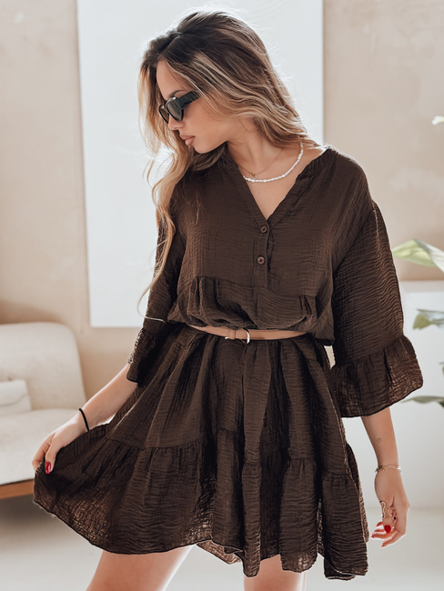 LYVONNE Sommer Musselin Kleid dunkelbraun Dstreet EY2617