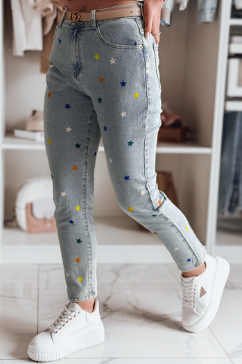 Damen Jeans Slim Fit Hose in SHINYFIT Sterne blau Dstreet UY2452