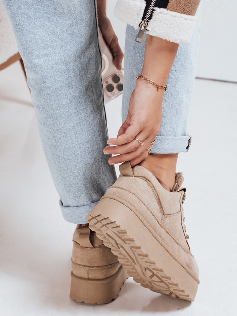 Damen Pelz Plattform Turnschuhe beige Dstreet ZY1070