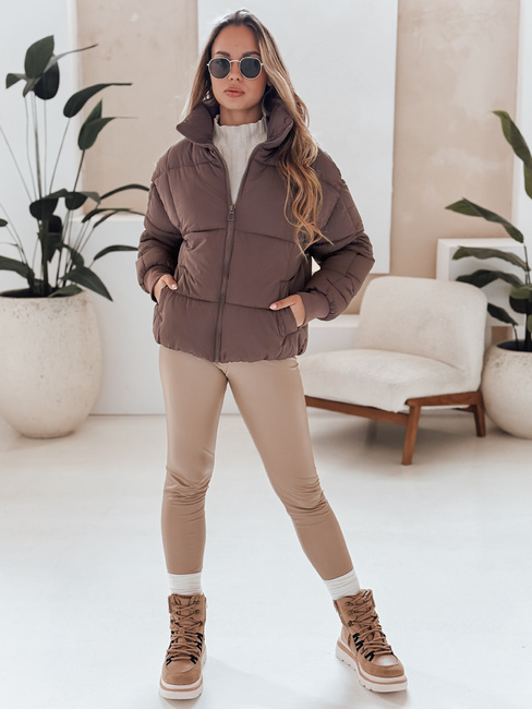 Kurze Damen-Winter-Steppjacke VIBEGIRL dunkelbeige Dstreet TY4945