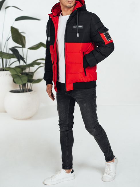 Herren Winterjacke mit Kapuze schwarz und rot Dstreet TX5052