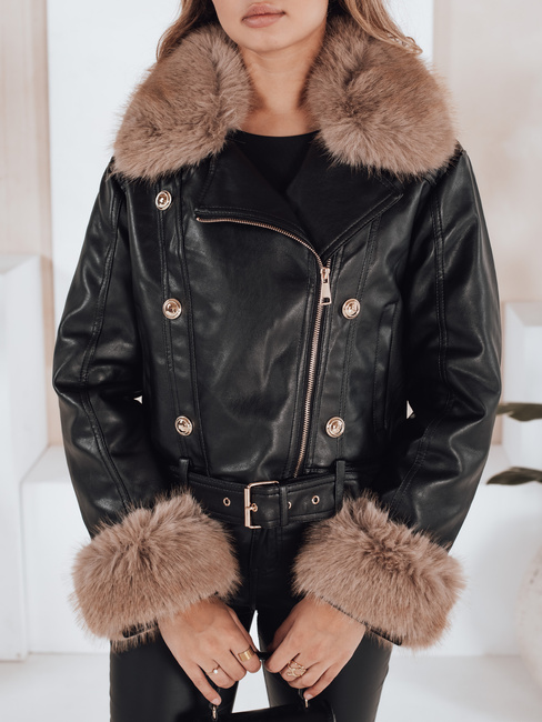Damen Winter Lederjacke mit Kunstpelz schwarz Dstreet TY5210